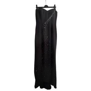 Vintage 90s/Y2K Cassandra Stone Black Beaded Prom Gown Strapless Whimsigoth